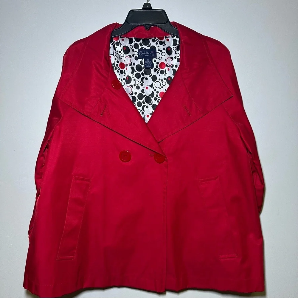 Ashley Judd Red Rain Trench Coat with Polka Dot Lining Size XL
